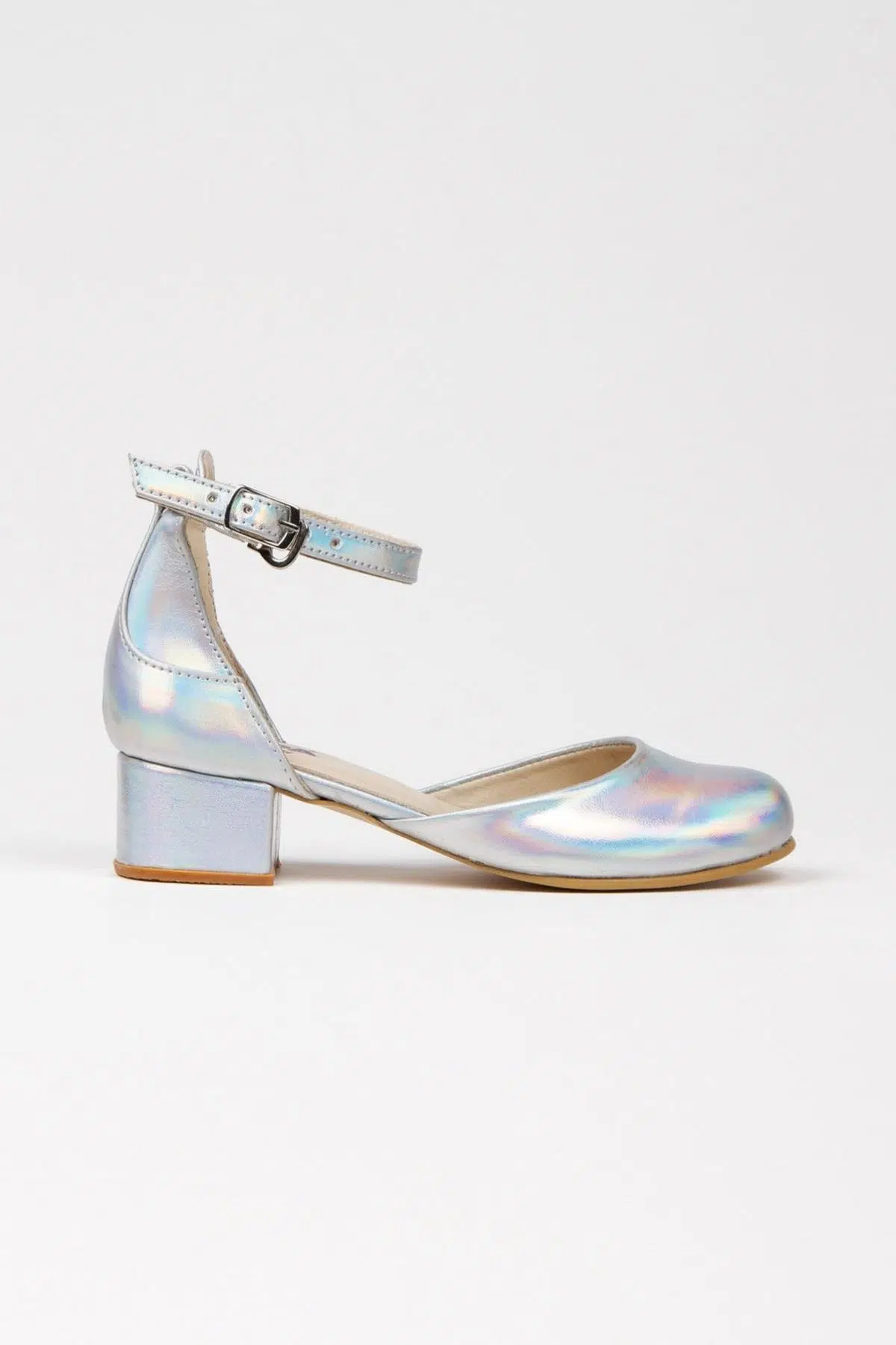 Paqpa Nancy Kız Çocuk Soft Tabanlı Gümüş Hologram Kalın Topuklu Ayakkabı TA2002-02