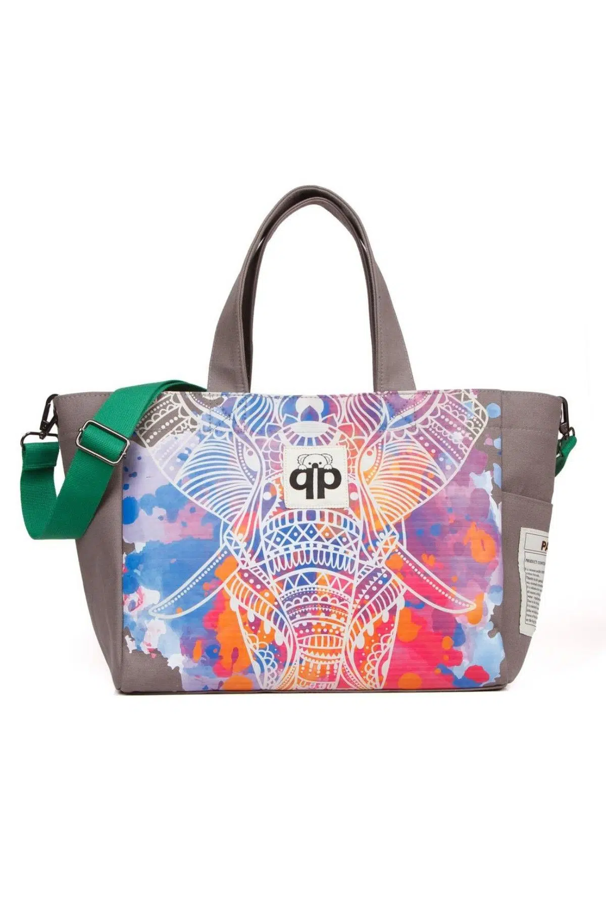 qp Ponza Gri - Fil Desenli Kadın El ve Omuz Çantası QP1004-02