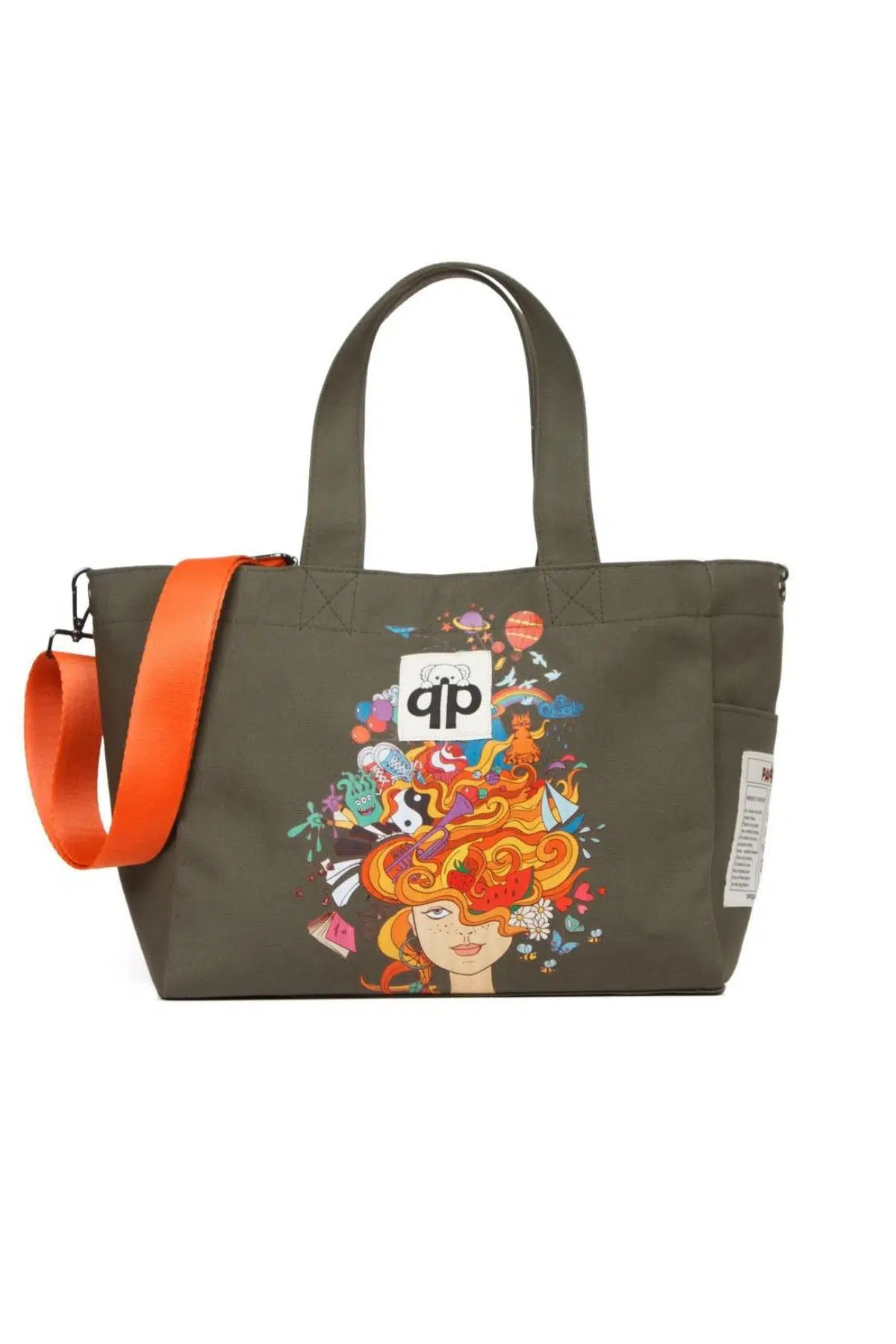 qp Ponza Haki - Silüet Desenli Kadın El ve Omuz Çantası QP1004-07