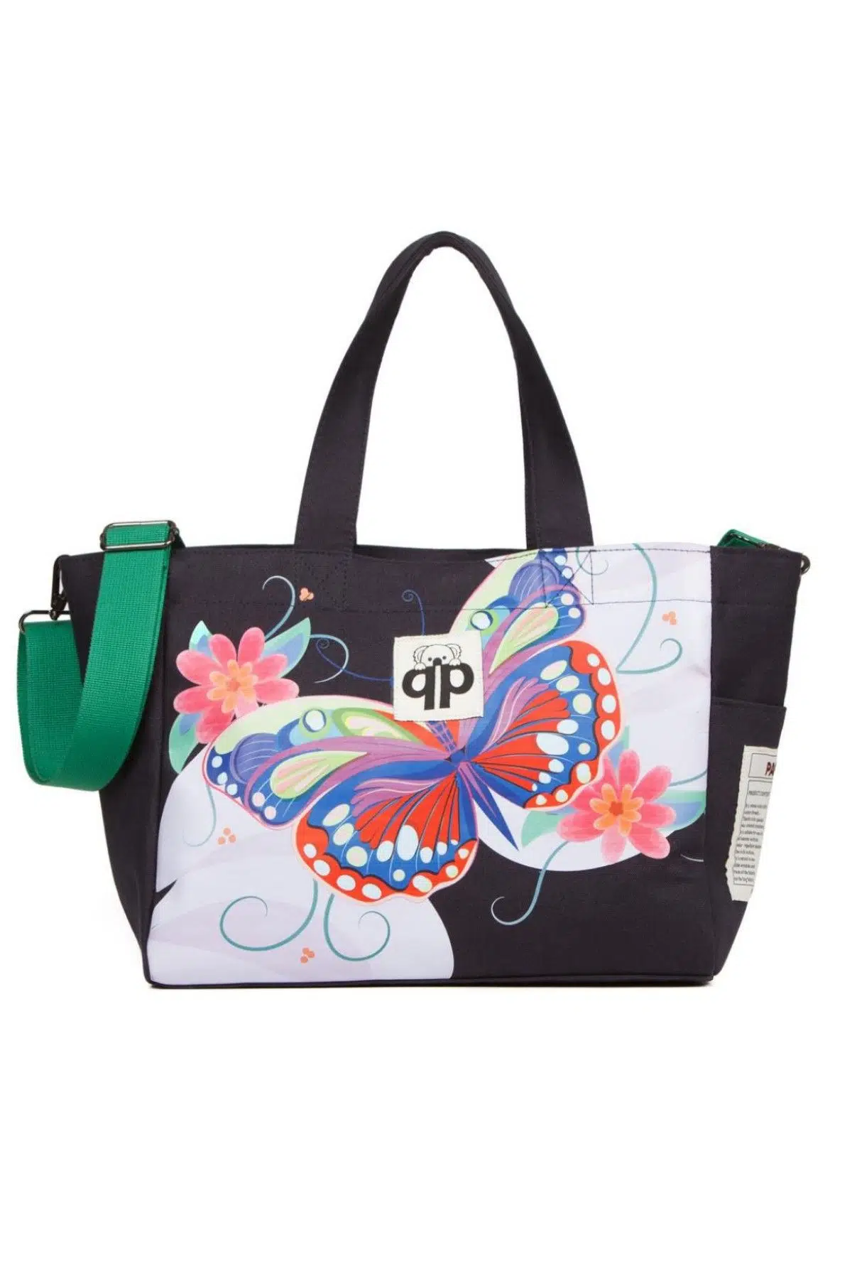 qp Ponza Lacivert - Mavi Kelebek Desenli Kadın El ve Omuz Çantası QP1004-04